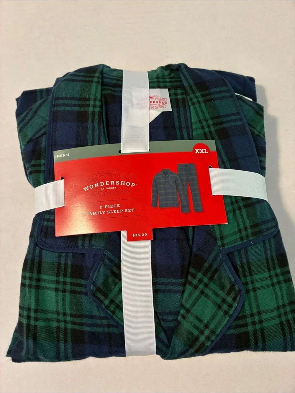 NWT Men’s Plaid Flannel Long sleeve Button Don Shirt Pants Pajama Set Navy XXL
